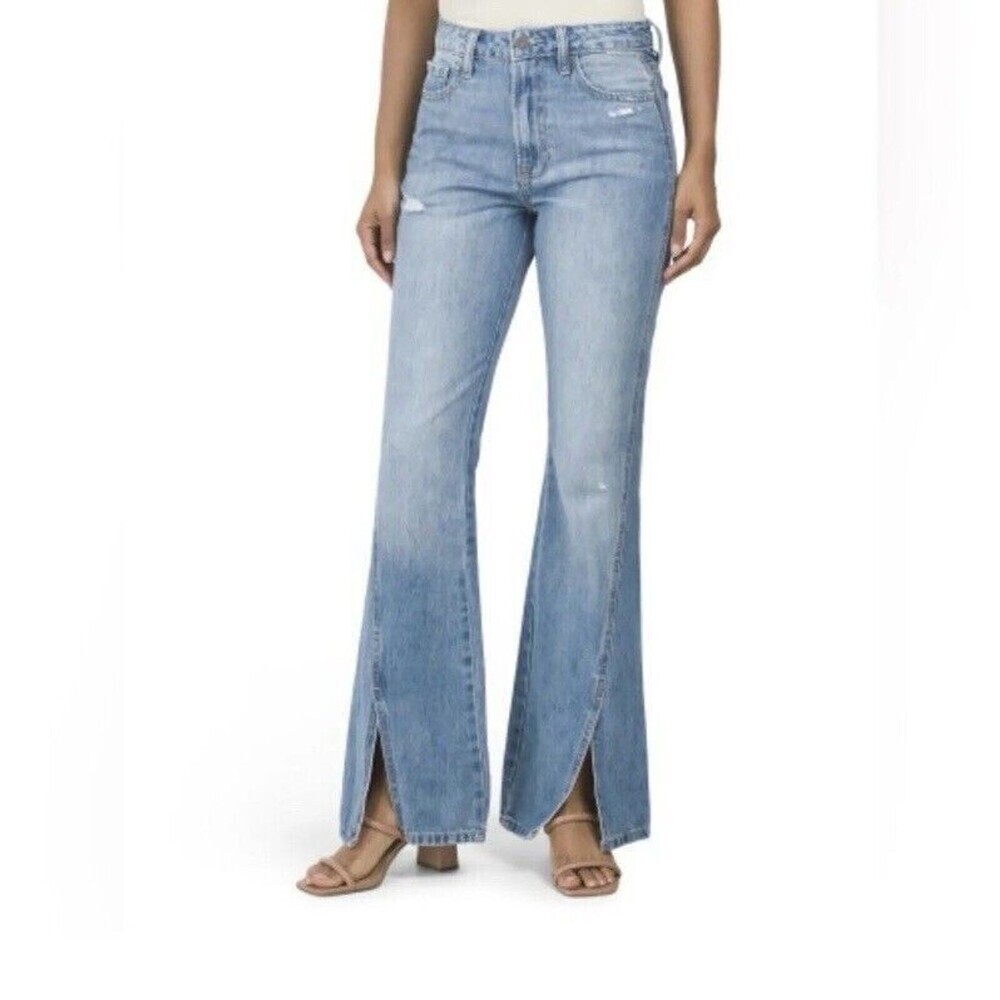 Hidden Women’s Happi High Rise Flare w Slit Jeans size 24 blue 100%cotton New